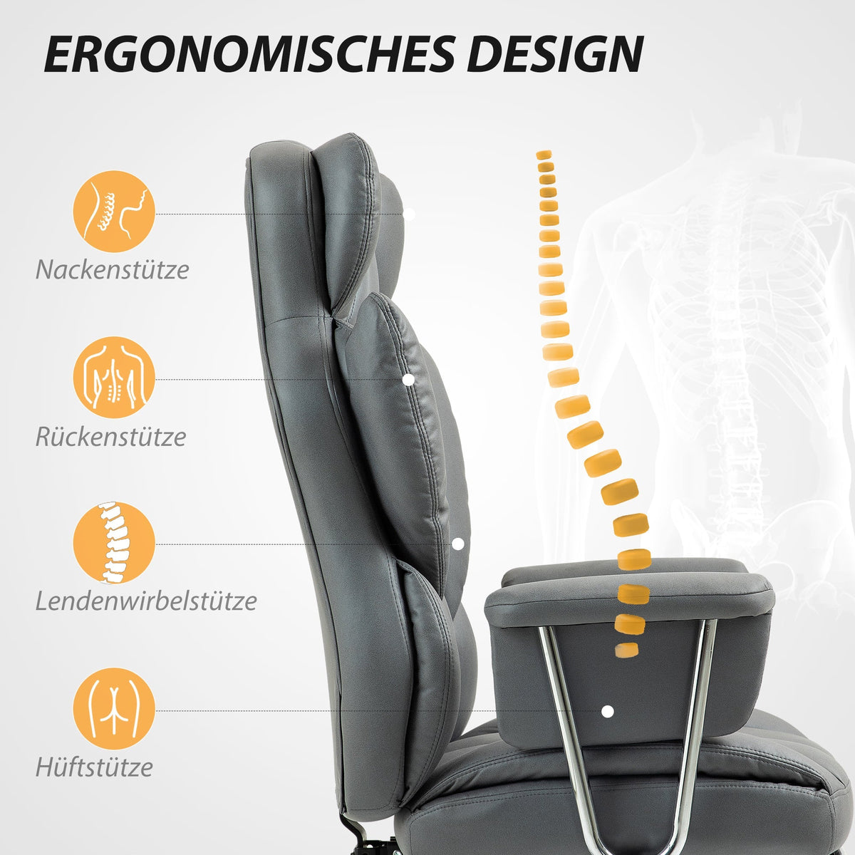 Office Chair Reclining Ergonomic Adjustable Swivel with Footrest Dark Grey