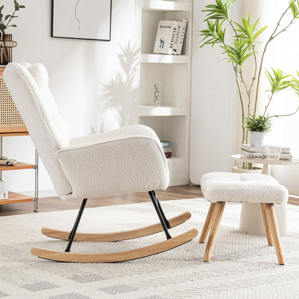 Ergonomic Rocking Chair with Footstool, 92cm High, 65cm Seat, White
