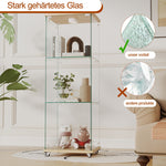 Display Cabinet Modern LED Tempered Glass Single Door 3-Tier - Natural Wood Look
