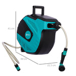 DURHAND Wall-Mounted Hose Reel, 15m Multi-Spray 180° Swivel, Plastic Green Black