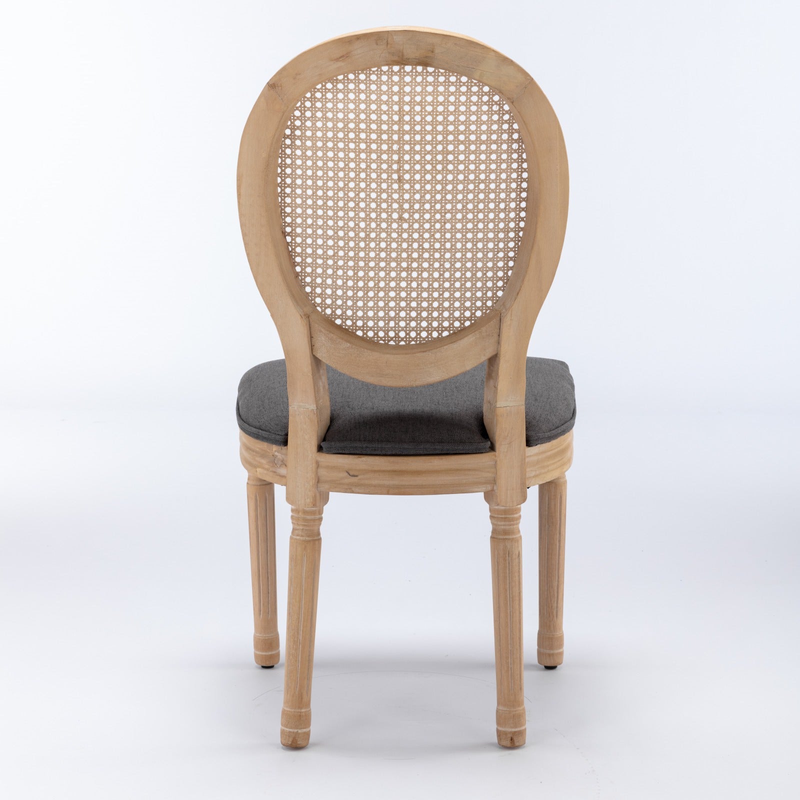 French Style Dining Chair Set of 2 Rattan Back Solid Wood - Gray Linen