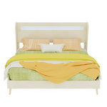 Modern Upholstered Bed with LED Headboard & Mattress, 160x200cm, Beige