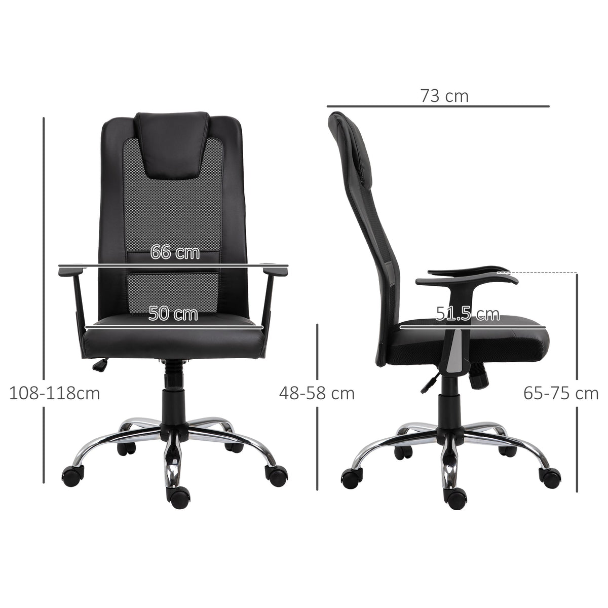 Ergonomic Office Chair, Height Adjustable Rocking Armrests 120 kg, Black