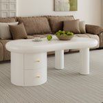 Coffee Table, Irregular Shape 2-Drawer Space-Saving Stylish Stable, White