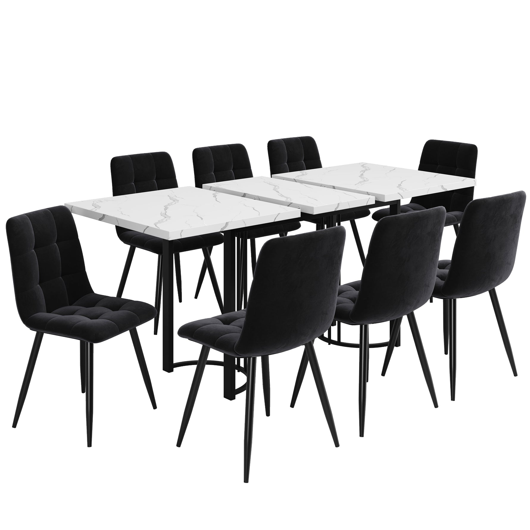 9-Piece Dining Set Extendable Rectangular Table for 8 Black Velvet