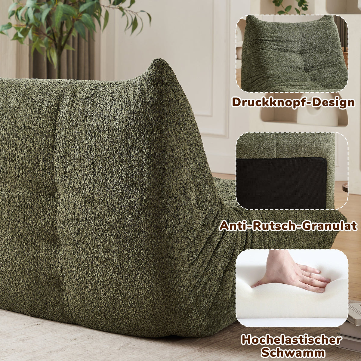 Chenille Togo Sofa with Footrest, Floor Lounge Chair with Memory Foam, Chenille Fabric