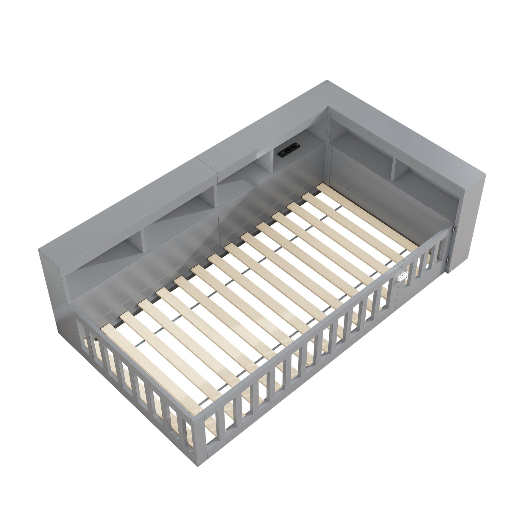Daybed Sofa Bed 90x200cm Storage USB/Socket Railing - Grey