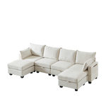 Modular Corner Sofa U-Shaped 6-Seater Storage Ottoman Chaise - Chenille