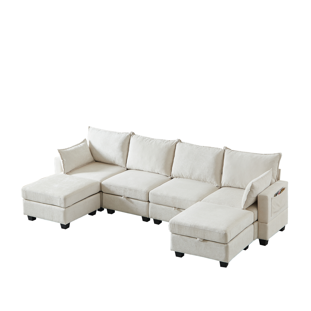 Modular Corner Sofa U-Shaped 6-Seater Storage Ottoman Chaise - Chenille