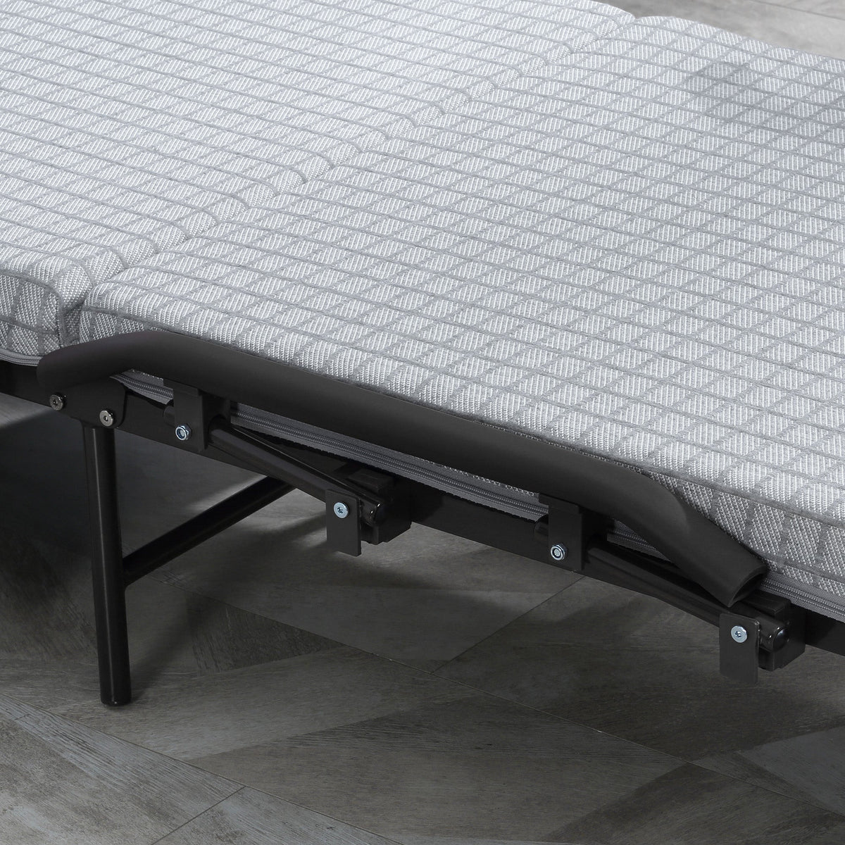 Folding Guest Bed, Adjustable Backrest, Wheels, Steel Frame, Light Grey/Black, 190x76x33cm