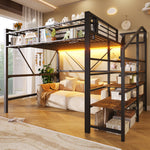 Loft Bed 140x200cm with LED Light Strip, Black Metal