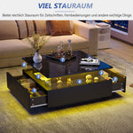 LED Coffee Table 70x70x41cm, 2 Drawers, Transparent Area, High-Gloss