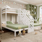Bunk Bed with 3 Beds and Storage Ladder, White Pine Wood