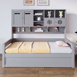 Sofa Bed, 90 x 200 cm Multifunctional Hydraulic Single Bed Frame, Grey Wood