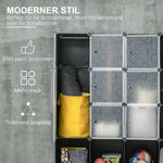 DIY Wardrobe Shelving System, 16 Compartments, 2 Rods, Black