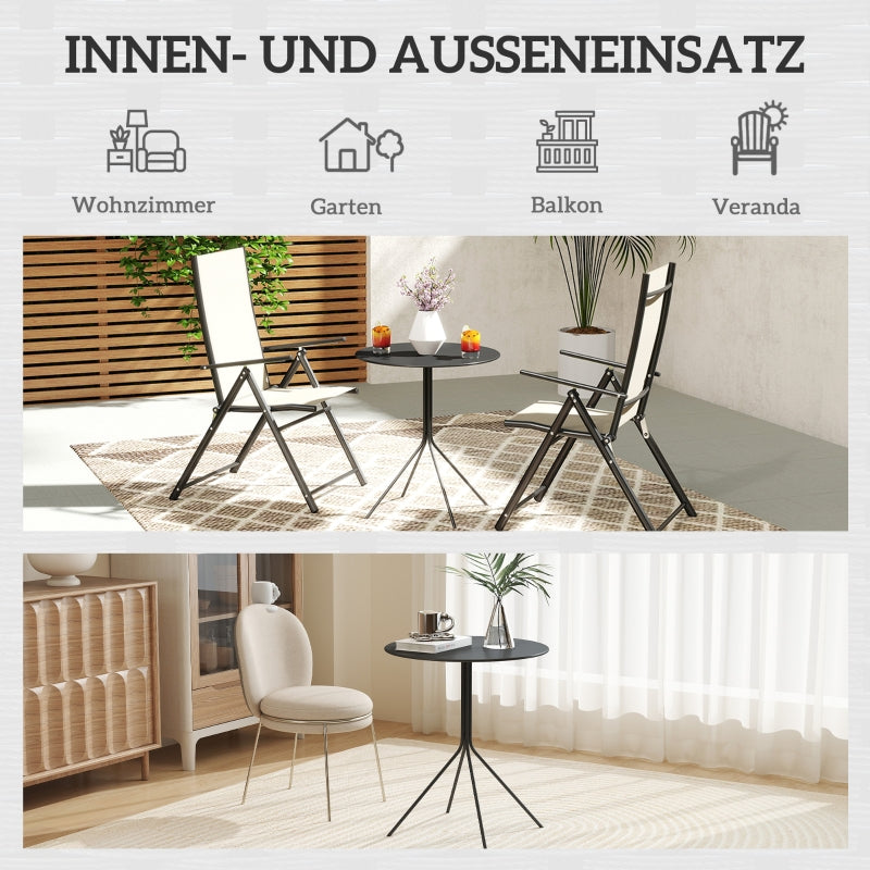 Folding Garden Table, Round Ø60 x 71 cm, Weatherproof Steel, Black