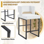 Nordic Bar Stool Set of 2 Modern Square Design Black Metal Legs - White