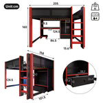 Gaming Loft Bed 140x200cm with Desk & LED, Black + Red