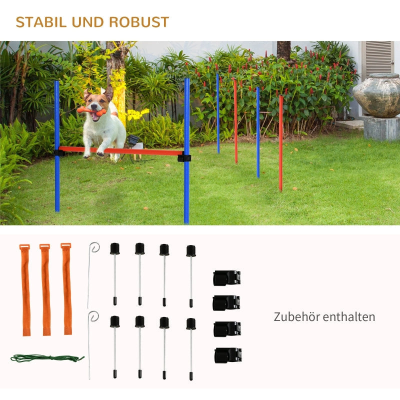 Dog Agility Set, 3 in 1, Slalom Hurdle Jumping Ring, Blue+Red