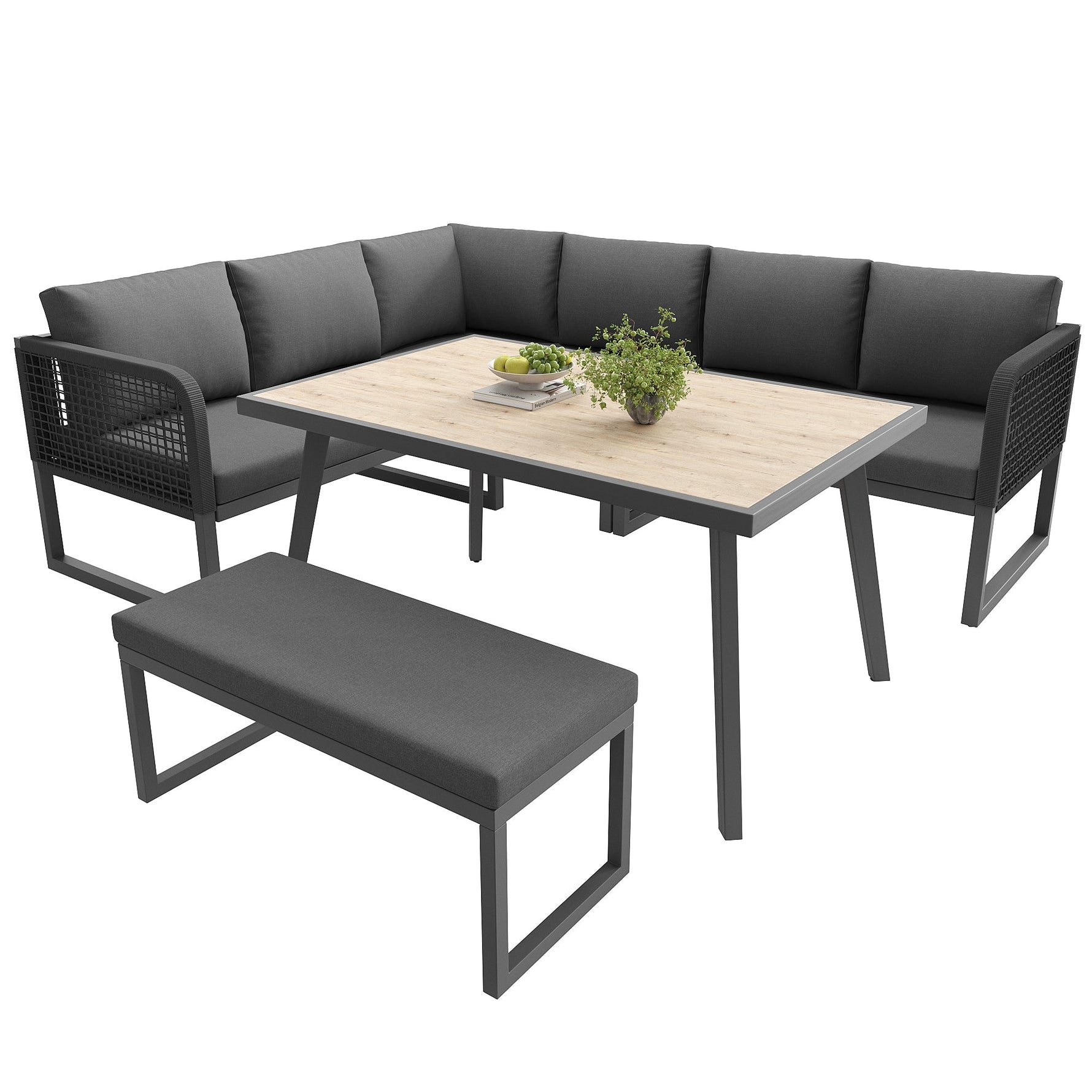 Patio Sofa Set 6-8 Seater Hand-Woven Rattan with Cushions - Grey