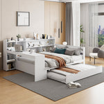 Sofa Bed, Multifunctional Double with Desk, Bookshelves, Storage, Power Outlets, Pull-Out Bed, Solid Wood