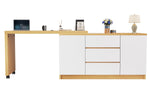 Desk, Multifunctional Rotating, Lockable Casters, White/Oak