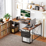 L-Shaped Desk with Corner Storage, Monitor Stand, Reversible - Rustic Brown