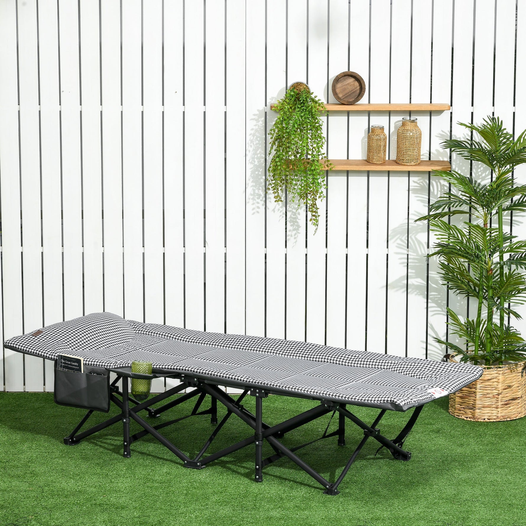 Camp Bed, with Bag & Cup Holder, 120 kg, Black