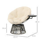 Papasan Chair, 360° Rotatable Wicker with Cushion Ø90 cm, Beige