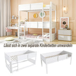 Triple Bed, Loft High Fence Design, Children's, Solid Wood, White