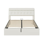 Upholstered Bed 160x200cm Hydraulic & Concealed Headboard Storage PU - White