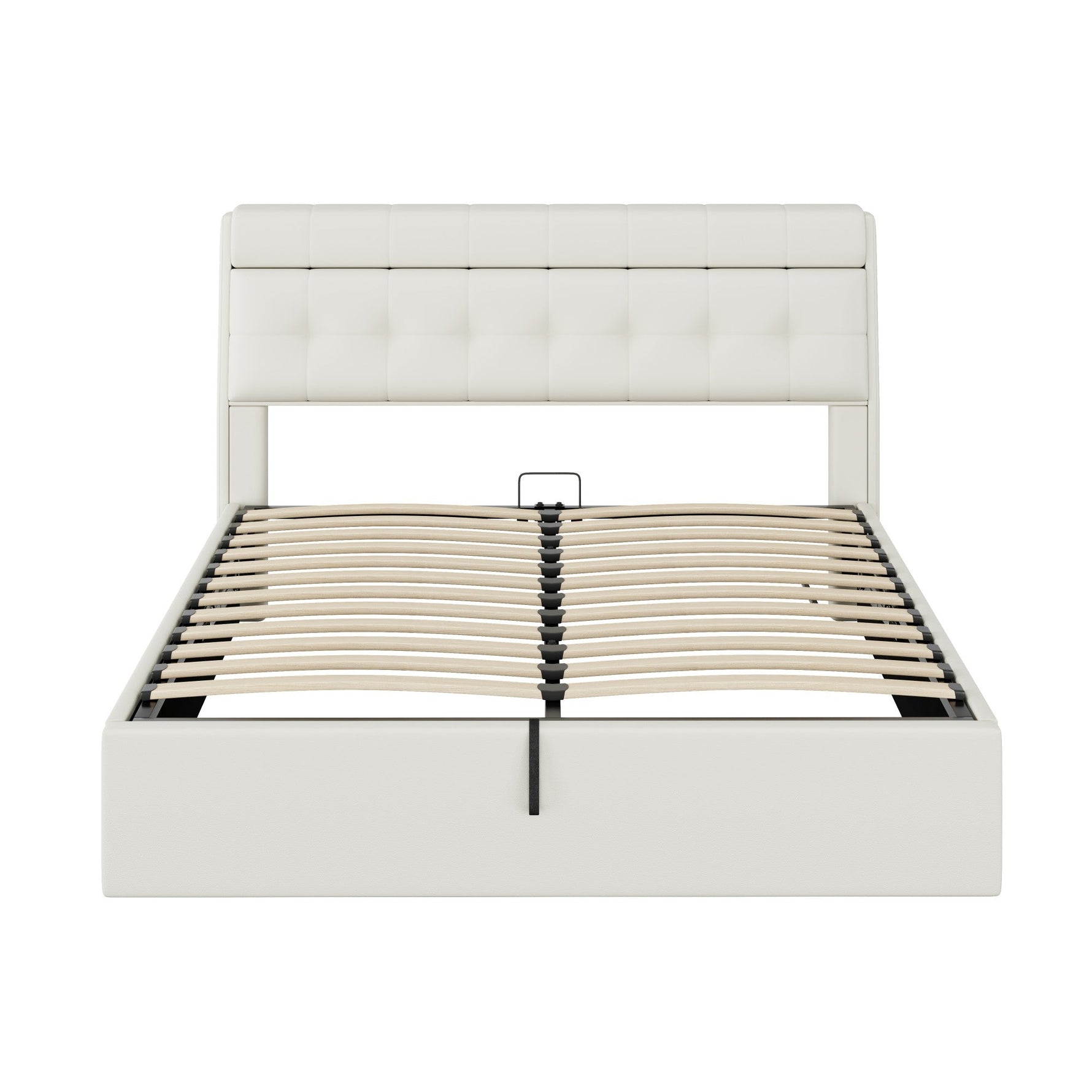 Upholstered Bed 160x200cm Hydraulic & Concealed Headboard Storage PU - White