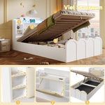 Panel Bed 90x200cm Hydraulic Storage USB-C Charging LED Multifunctional White