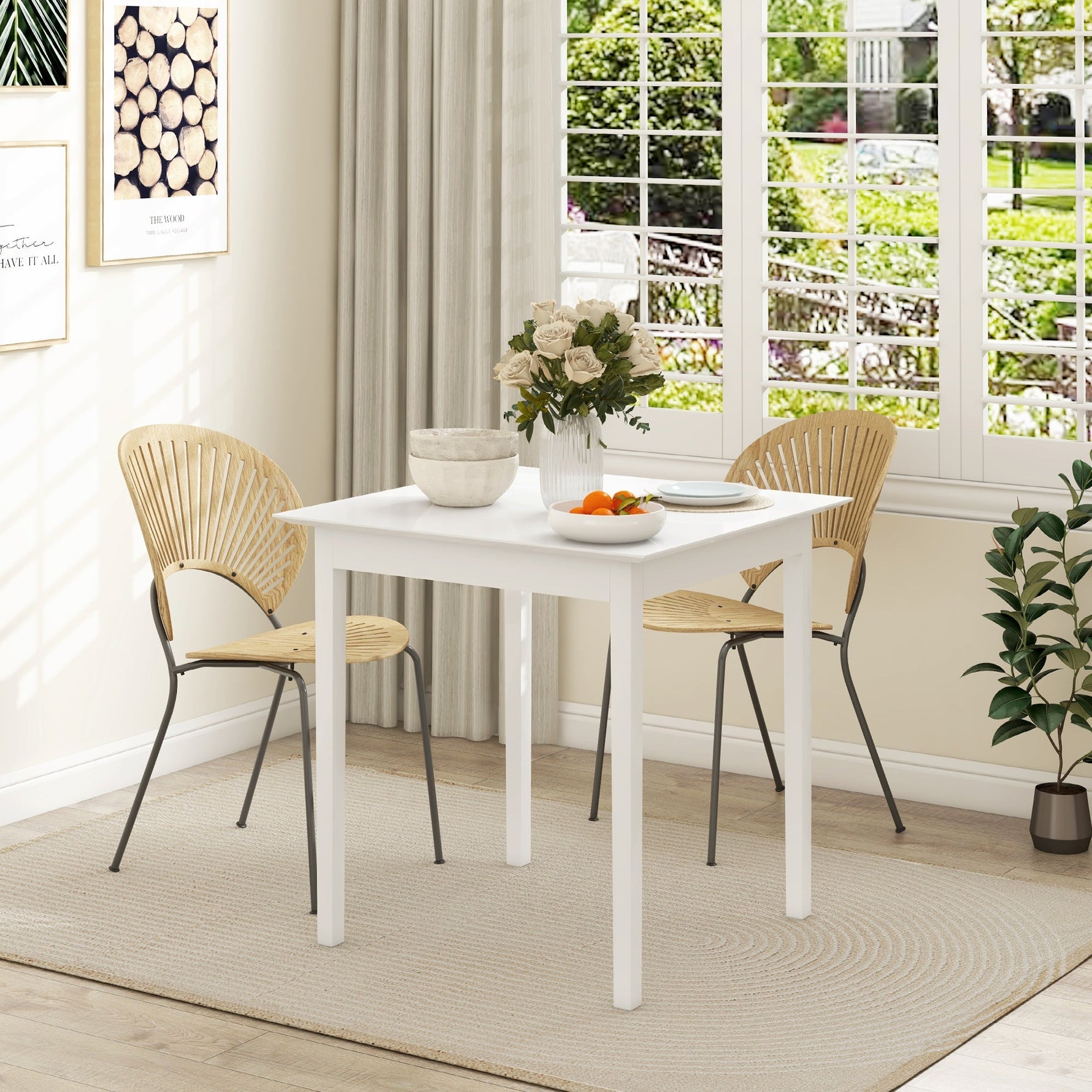 Square Dining Table for 2, 75 x 75 x 76 cm, Wood, White
