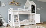 Children's Bunk Bed with Windows & Chalkboard, White Pine