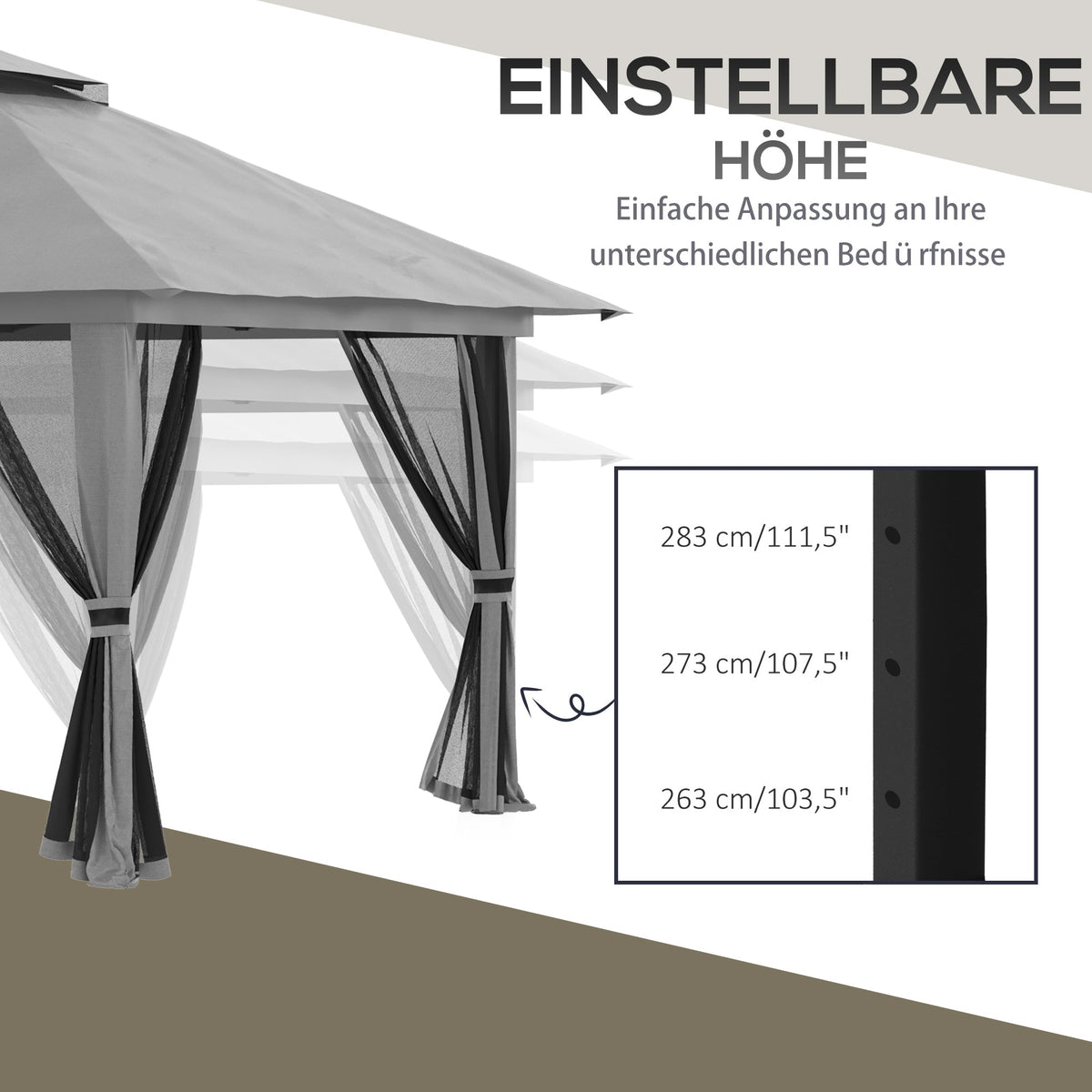 Folding Pavilion 4x4m Pop-Up Double Roof UV Protection Mesh Walls Dark Grey
