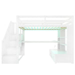 Loft Bed 90x200cm Desk Shelves Drawers Storage Stairs White