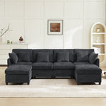 Modern Modular Chenille Sofa L-Shaped U-Shaped Detachable Footstool, Chenille Fabric