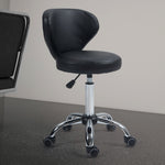 Rolling Stool Massage Stool, 360° Swivel Ergonomic Backrest, Black Faux Leather