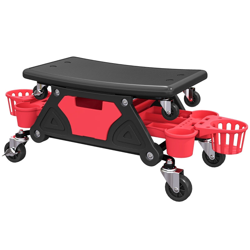 Workshop Stool, Removable Wheels, Storage, Drawer, Red