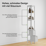 Narrow Tall Cabinet, Freestanding with 2 Drawers and 3 Shelves, White