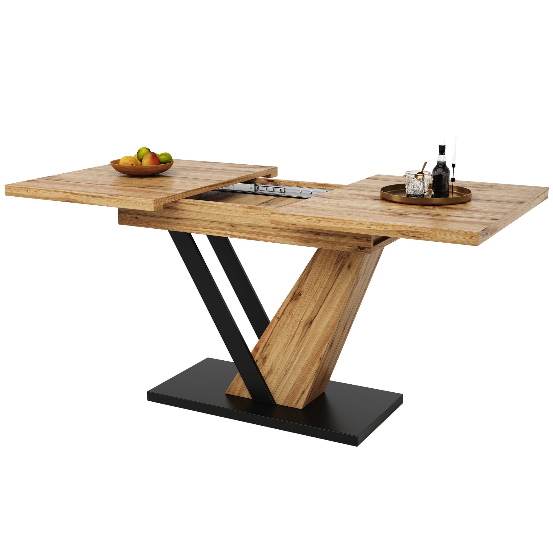 Extendable Dining Table with Internal Leaves and Seats 4-6, Wood Grain Finish