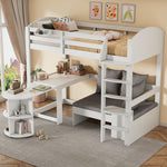 Children's Bunk Bed Multifunctional Ladder Pull-out Table Storage Sofa 90x200, White