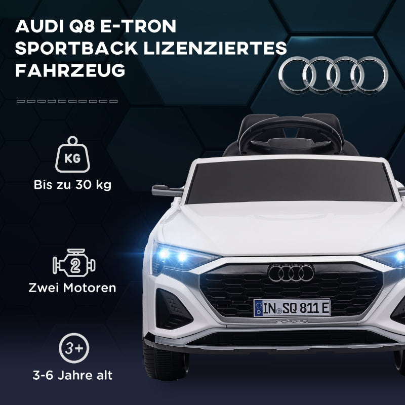 AIYAPLAY Electric Ride-On Car, 12V Audi Q8 with remote control, headlights, music, white