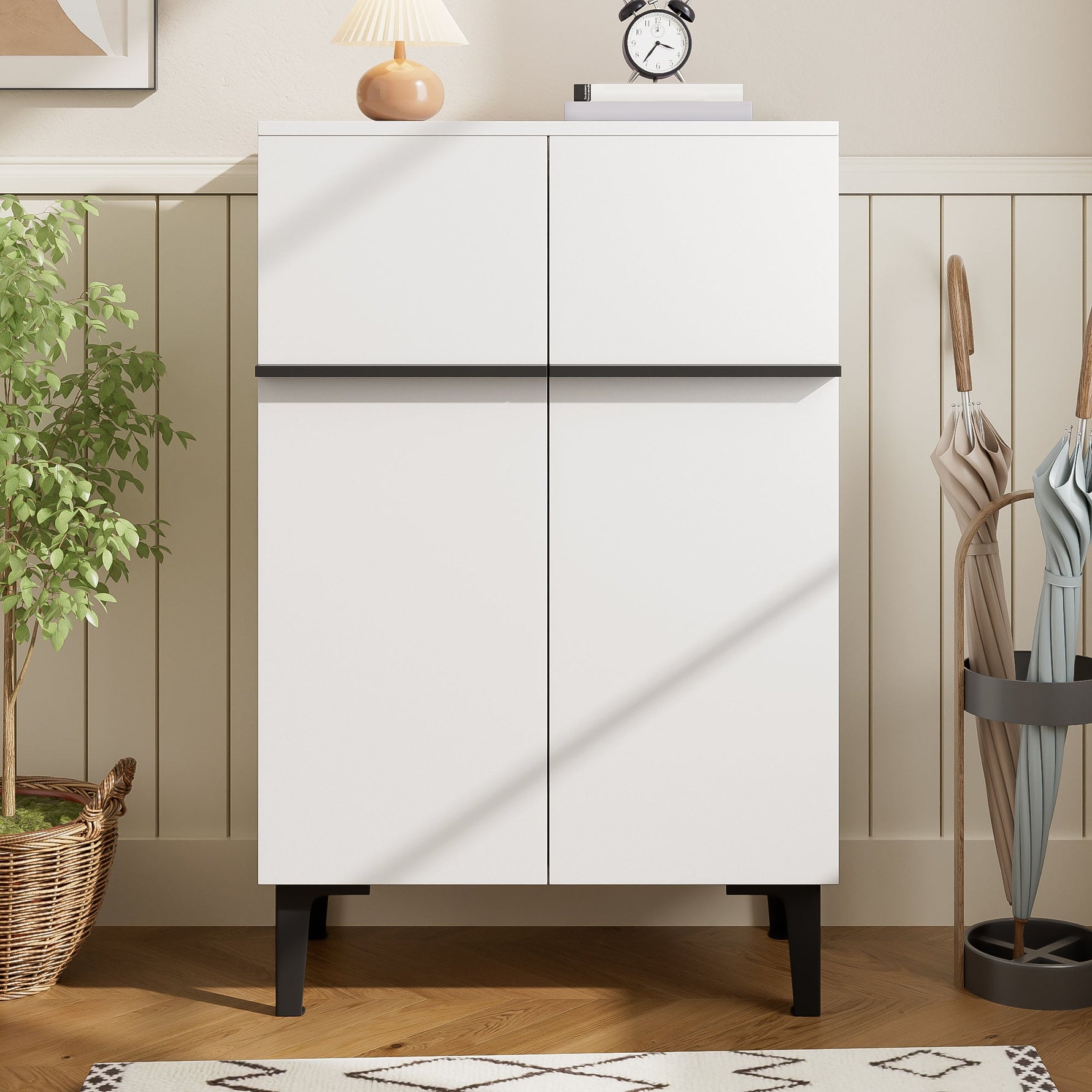 Shoe Cabinet Modern Double Doors Adjustable Shelves 95x60x34.5cm - White