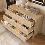 Sideboard & Chest of Drawers, 6-Drawer Rattan Look, Natural Wood