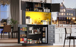 Sideboard Buffet Cabinet with LED Lighting and Snack Shelf, Green, Black and White