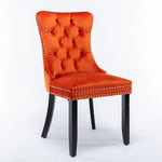 Nikki Collection Dining Chair Tufted Velvet Upholstered Solid Wood Legs 2-Pcs Set Orange