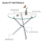 Round Dining Table 80x80x76cm Tempered Glass Metal Legs