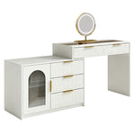Modern Dressing Table with LED Mirror & Glass Top, White